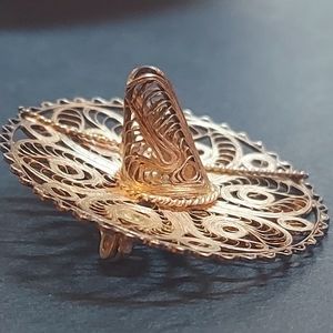Vintage Mexican Sombrero Hat Filigree Brooch Pin Silver